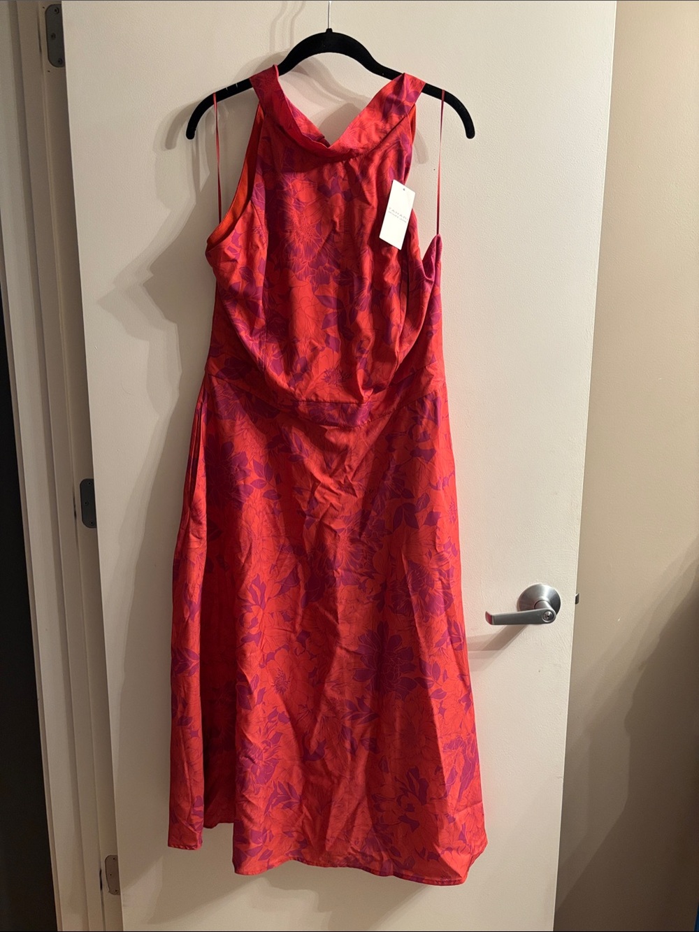 Red Floral Jacquard Maxi Dress with Purple Accents